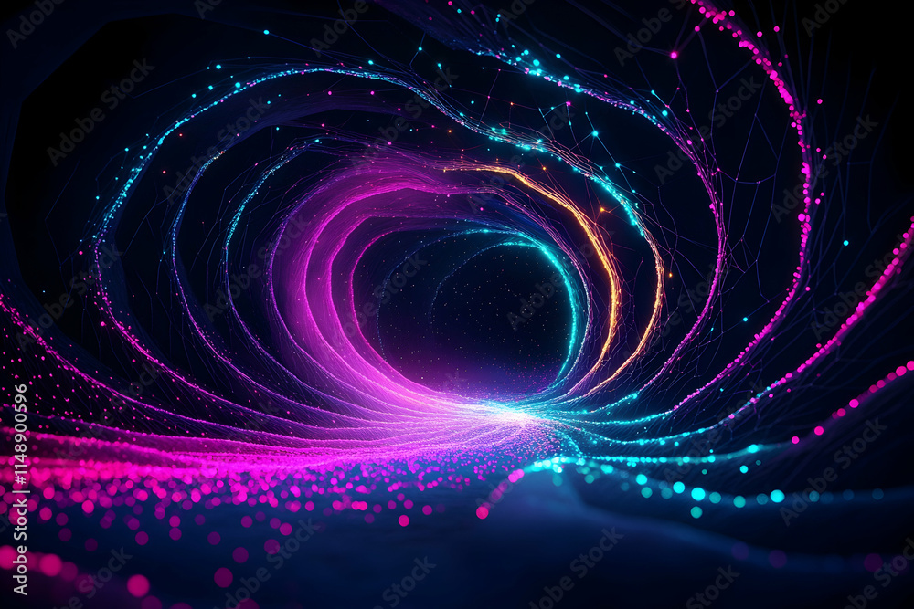Abstract swirling neon light tunnel, digital art background, futuristic tech design, website banner. Generative AI Abstract swirling neon light tunnel, digital art background, futuristic tech design, website banner. Generative AI