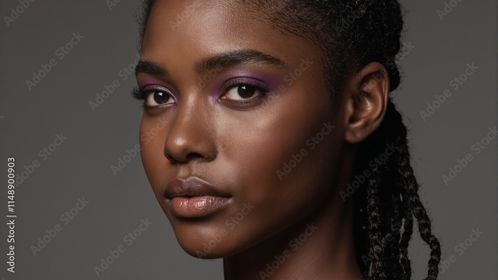 Striking Black woman with glowing skin bold makeup and stylish braided bun Striking Black woman with glowing skin bold makeup and stylish braided bun