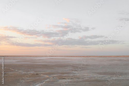 astrakhan region, russia -  landscape of salt lake baskunchak, bogdinsko-baskunchaksky reserve