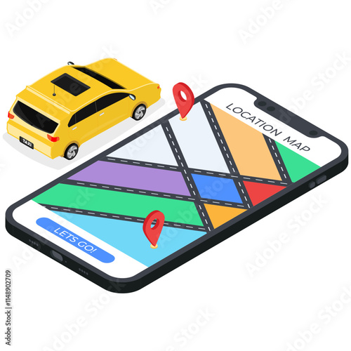 Isometric Taxi Booking App with Colourful Routes