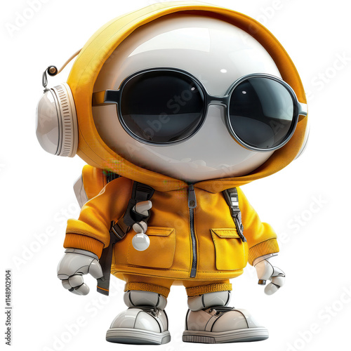 A cartoon character wearing a yellow jacket and sunglasses