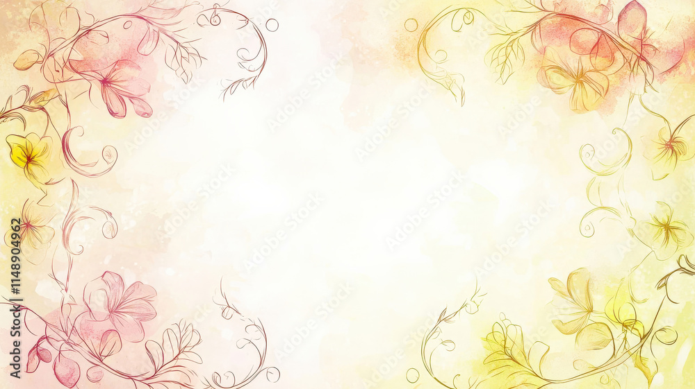 An elegant watercolor-style background featuring delicate pink and yellow floral borders, with a light cream center for text, perfect for heartfelt messages and invitations. An elegant watercolor-style background featuring delicate pink and yellow floral borders, with a light cream center for text, perfect for heartfelt messages and invitations.