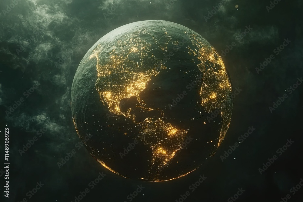 Obraz premium Digitalization Concept Global hi tech, mechanical technology. 3d Earth Digital Connected Network Background