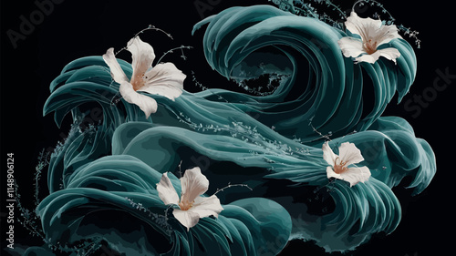 blooming tides petal drift wave garden inked blossoms flowing floral petal streams whispering waves floral currents ink ripple blooms
wave-kissed petalsKeyword
