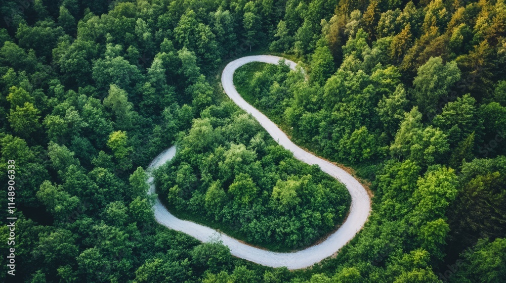Serpentine Road Through Lush Green Forest Aerial View Landscape Serpentine Road Through Lush Green Forest Aerial View Landscape