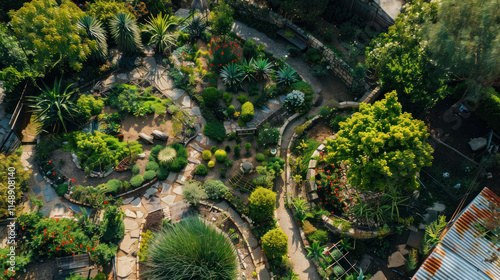 A vibrant family garden using permaculture techniques photo