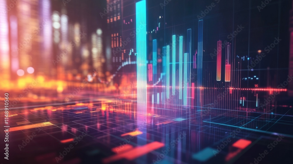 Abstract Financial Data Visualization with Colorful Graphs and Dynamic Charts in a Modern City Environment Representing Economic Trends and Market Analysis Abstract Financial Data Visualization with Colorful Graphs and Dynamic Charts in a Modern City Environment Representing Economic Trends and Market Analysis