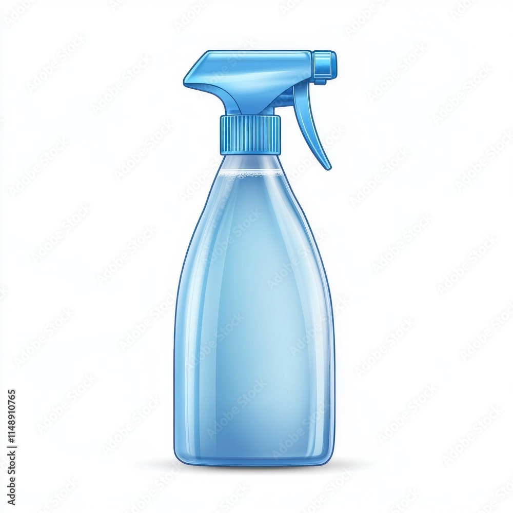 A blue spray bottle filled with liquid, designed for cleaning and household use, on a white background. A blue spray bottle filled with liquid, designed for cleaning and household use, on a white background.
