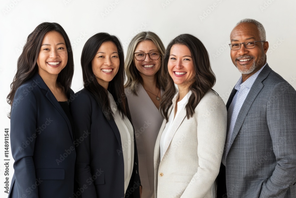 A diverse group of smiling business professionals in suits. A diverse group of smiling business professionals in suits.