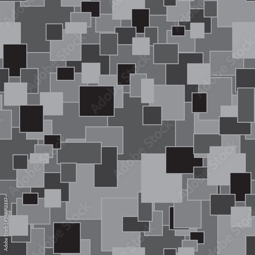 Seamless pattern of gray squares of different tones on a gray background. Vector illustration for design of prints in abstract style