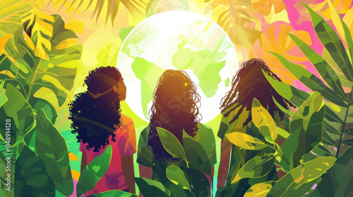 Female climate activists addressing a global summit with powerful visuals photo