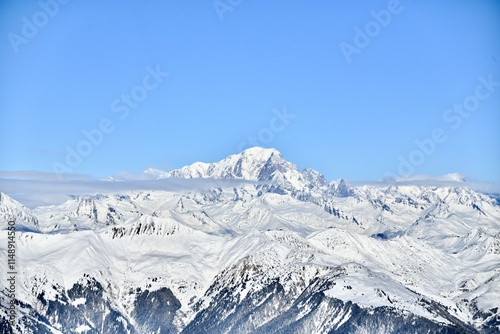 Snowcapped Mont Blanc mountain in French alps.