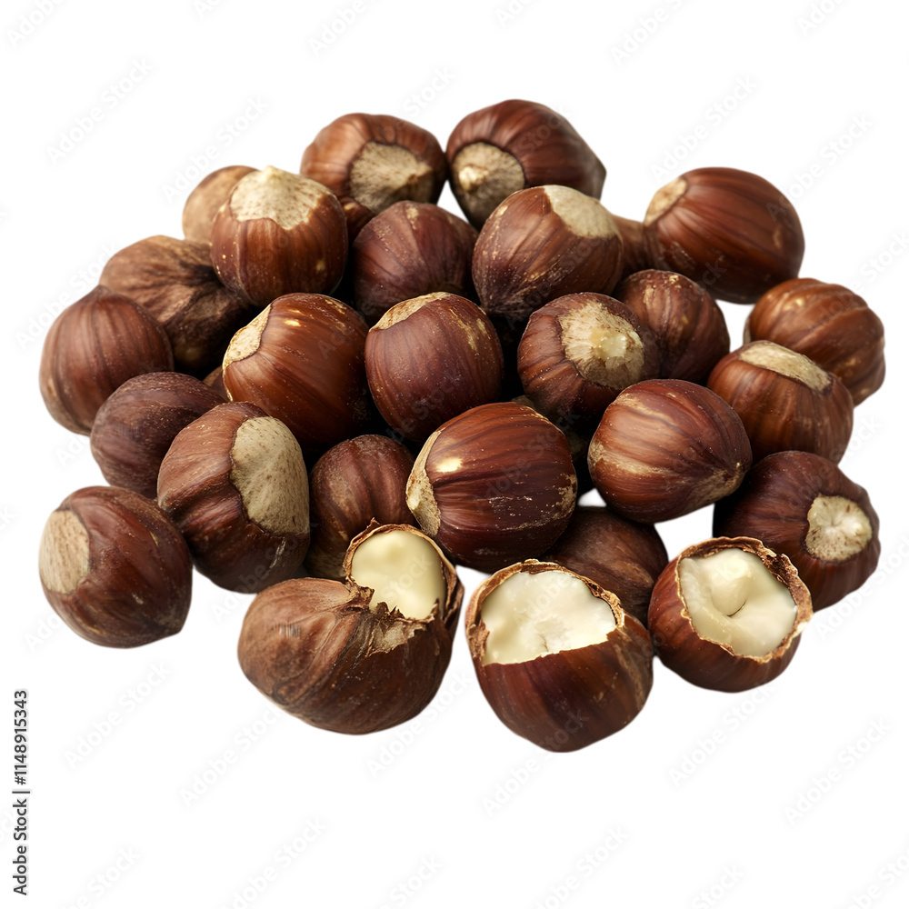 Fototapeta premium Heap of Hazelnuts Brown Nuts Food Photography Closeup Shelled Hazelnuts Nut Pile Ing