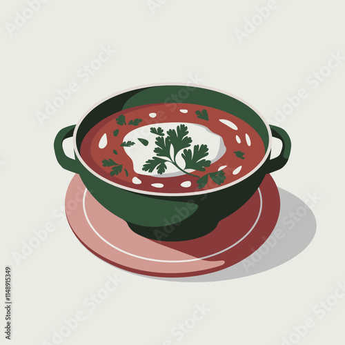 Borscht Soup with Sour Cream and Parsley Illustration