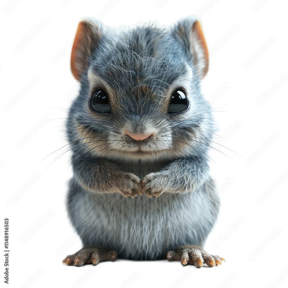 Obraz premium A cute little gray and white baby squirrel with big eyes and a cute smile