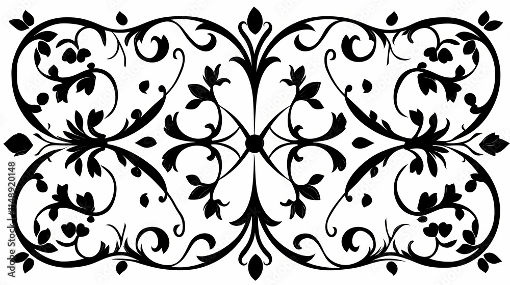 Obraz premium Black wrought iron floral pattern design on white background. Wrought. Illustration