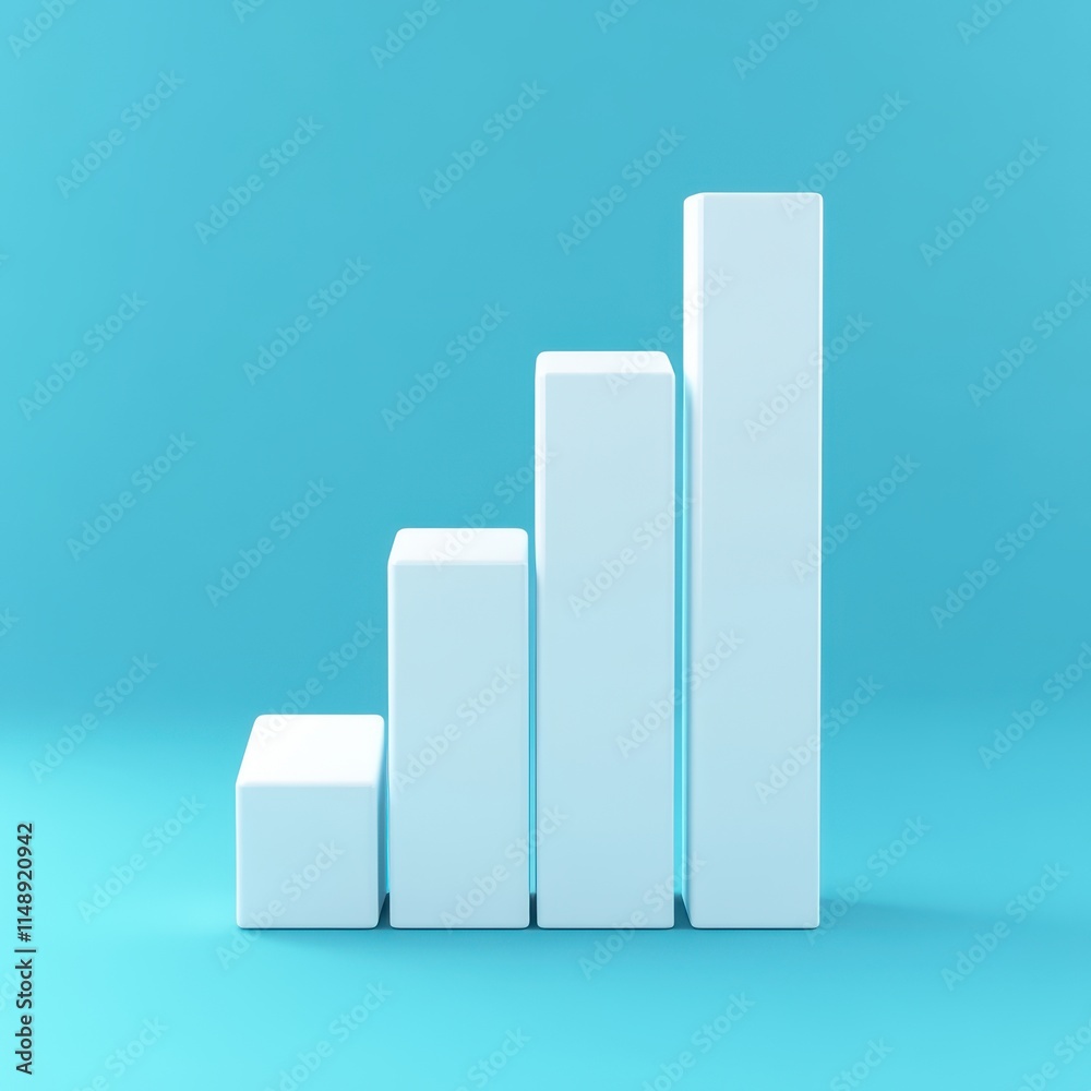 Four white 3D bars increasing in height on a blue background, symbolizing growth and progress. Four white 3D bars increasing in height on a blue background, symbolizing growth and progress.
