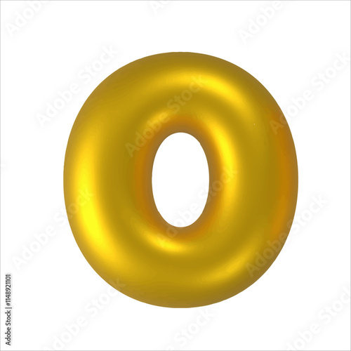 3D gold balloon number font. Number 0. Golden anniversary or birthday party celebrate. Shiny metal typography symbol for sale decoration. Bright font.