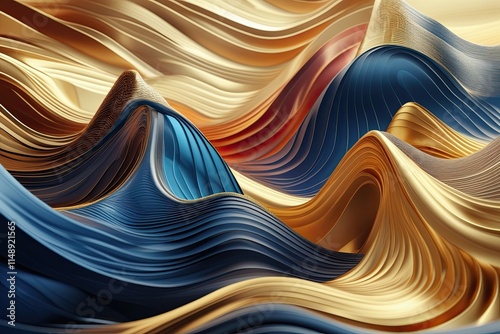 Vibrant 3D Design Canvas with Dynamic Color Gradients and Sleek Gold Wave Elements