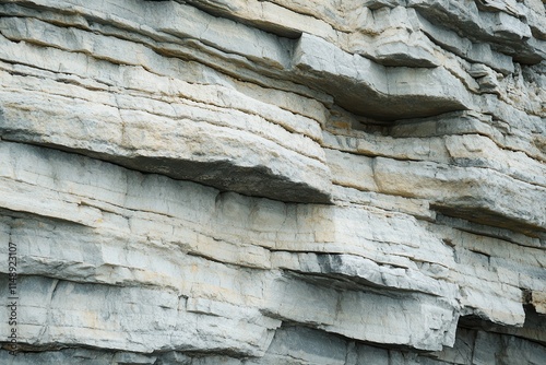 Detailed perspective of stratified limestone quarry rocks featuring natural textures