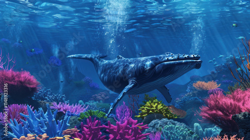 Whales swimming freely in clean waters with vivid coral below