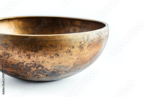 Detailed view of a Tibetan singing bowl against a white backdrop