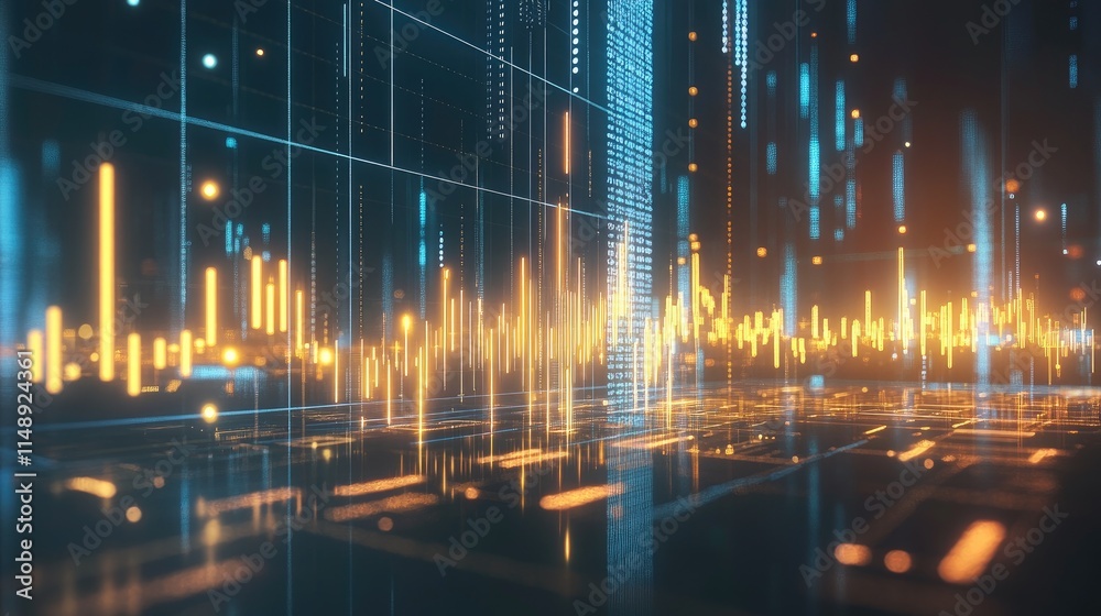 Abstract Representation of Digital Waveforms and Data Visualizations in a Futuristic Environment with Vibrant Lines and Illuminated Squares Abstract Representation of Digital Waveforms and Data Visualizations in a Futuristic Environment with Vibrant Lines and Illuminated Squares