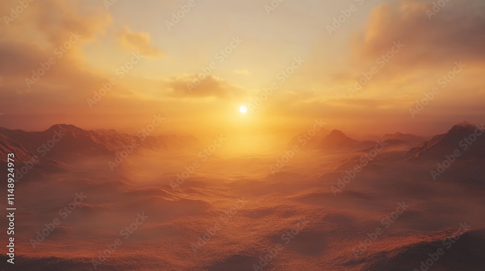 Serene Sunrise Over Misty Mountains in Golden Hour Light Serene Sunrise Over Misty Mountains in Golden Hour Light