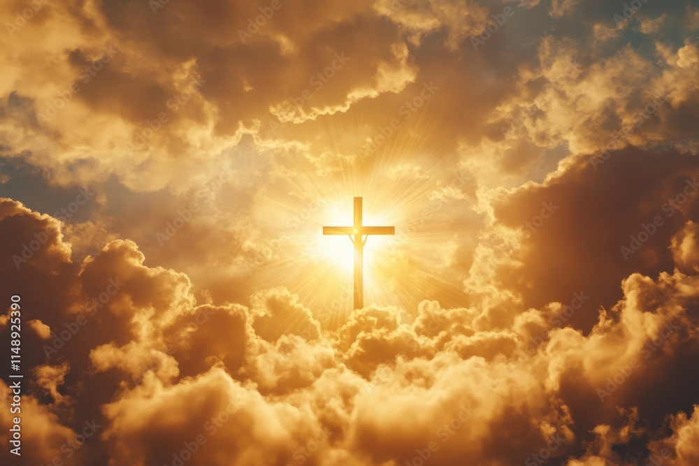 Easter celebration Glowing cross in the sky Ascension theme Belief in Christ Christianity Worship and salvation Path to heaven Immortal soul Easter celebration Glowing cross in the sky Ascension theme Belief in Christ Christianity Worship and salvation Path to heaven Immortal soul
