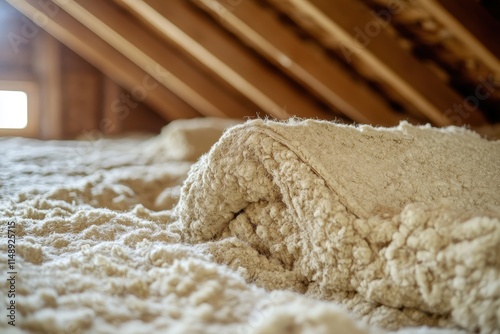 Ecowool insulation is installed in the attic Environmentally friendly and clean