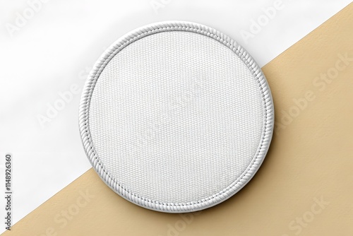 Blank White Round Embroidered Patch Mockup, Top View, 3D – Ideal for Branding, Military, Textile, and Custom Patch Designs.
