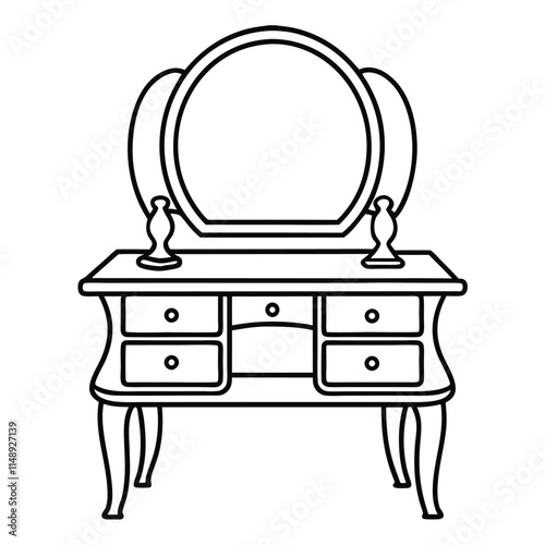 Editable Dressing Table Outline Vector Graphic