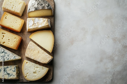 Farmer s cheese variant on a marble board Top view of cheese platter against a light backdrop photo