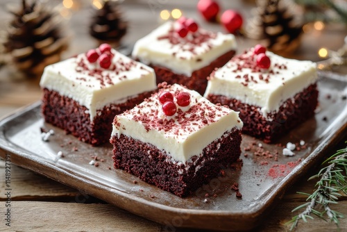 Festive treats Red Velvet Brownie on a wooden table for family gatherings photo