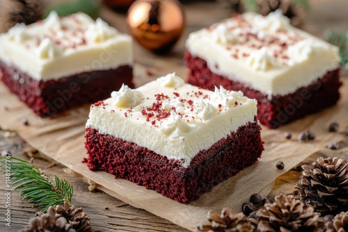 Festive treats Red Velvet Brownie on a wooden table for family wishes photo