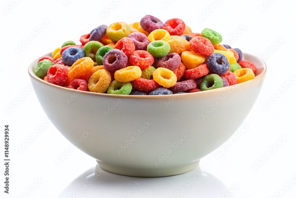 Delicious Breakfast Cereal in Bowl, Isolated on White Background - Stock Photo Delicious Breakfast Cereal in Bowl, Isolated on White Background - Stock Photo