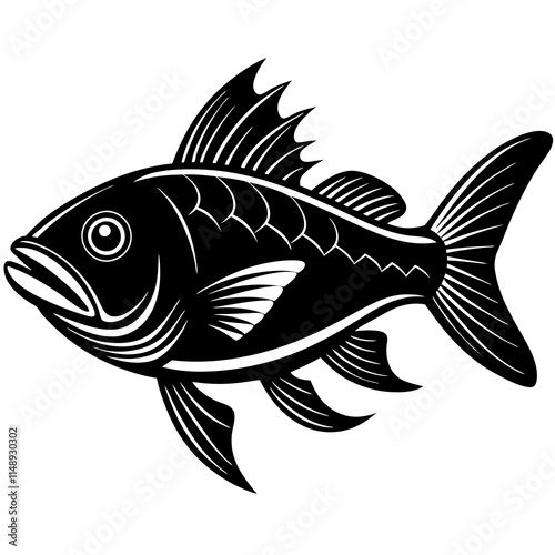 Realistic Black and White Illustration of a Swimming Fish