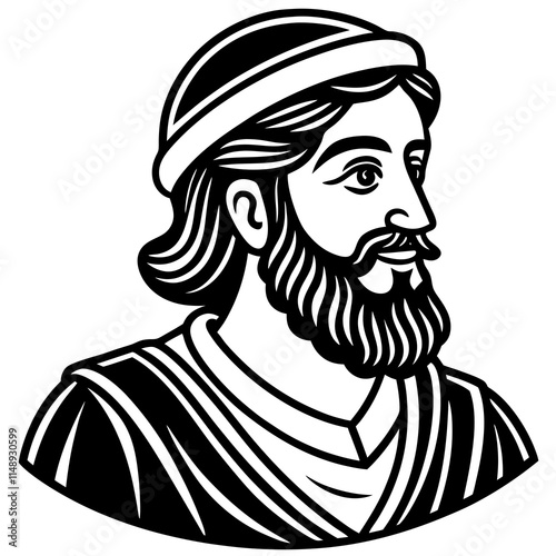 Royal Portrait of a Historical Noble with Headpiece and Beard