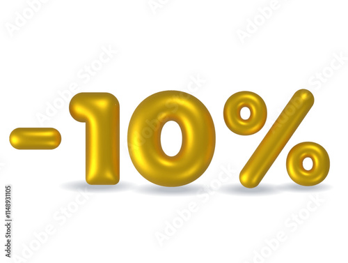 Gold sale -10%, gold percentage discount sign, sale banner template, special offer -10% off discount tag. gold sale symbol, gold sticker, advertising.