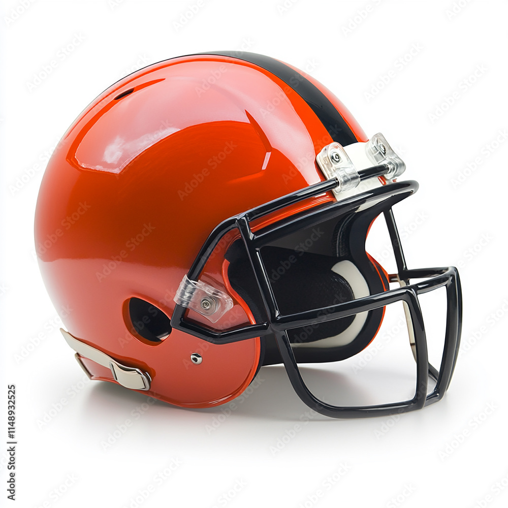 Fototapeta premium Football Helmet Resting on the Ground on a White Background