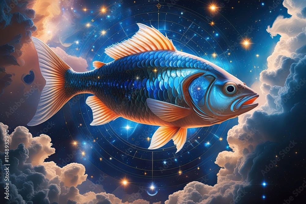 Fototapeta premium Enchanted Cosmic Pisces Illuminating the Universe with Mystical Dimensions