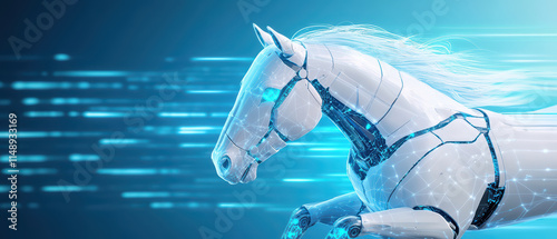 close up of sleek robotic horse in motion, showcasing advanced technology and futuristic design photo