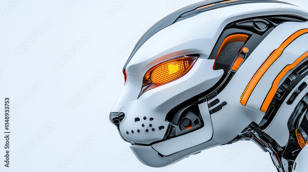close up of sleek robotic cat with glowing eyes and intricate details, showcasing advanced technology and design close up of sleek robotic cat with glowing eyes and intricate details, showcasing advanced technology and design