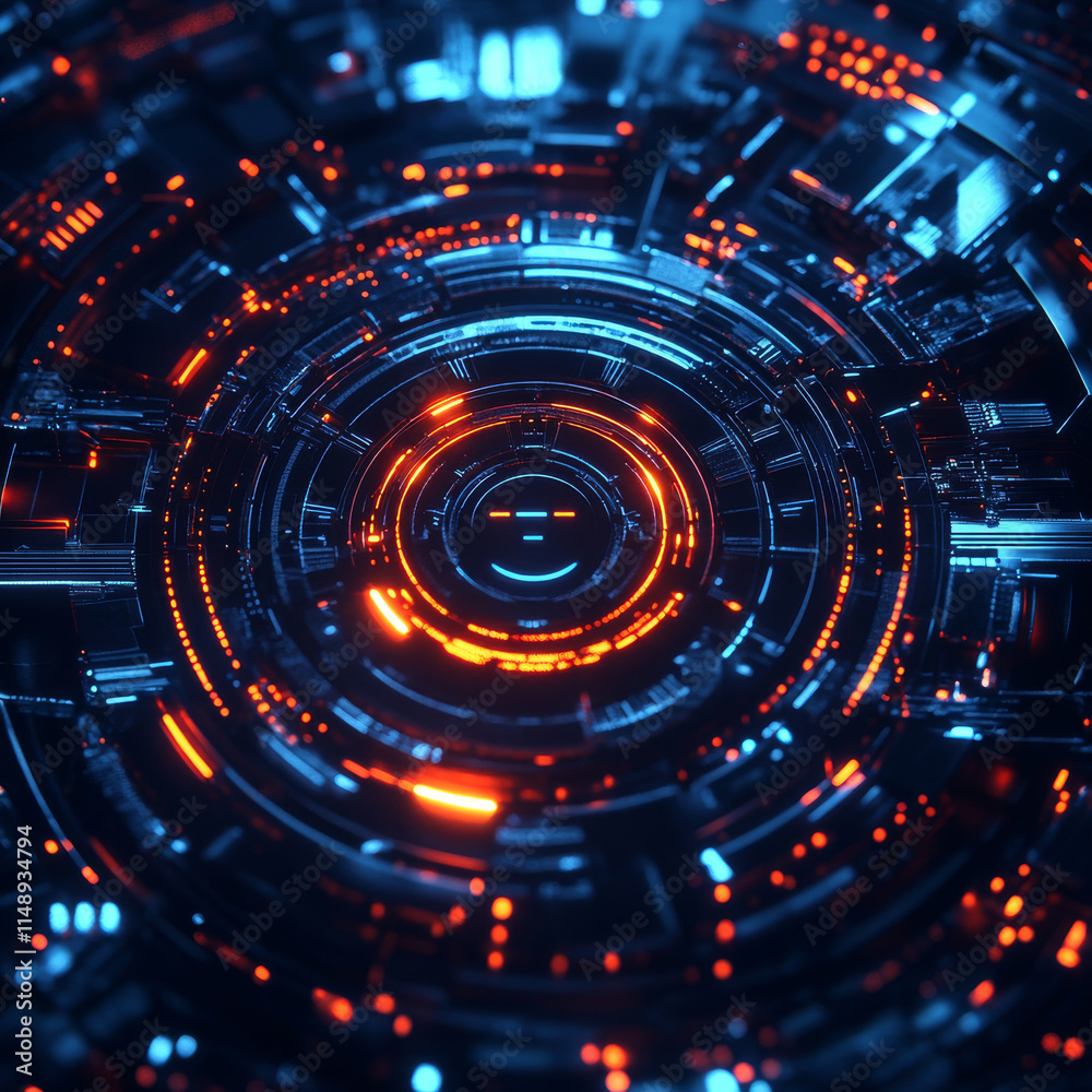 Obraz premium Futuristic technology design with glowing blue and orange patterns
