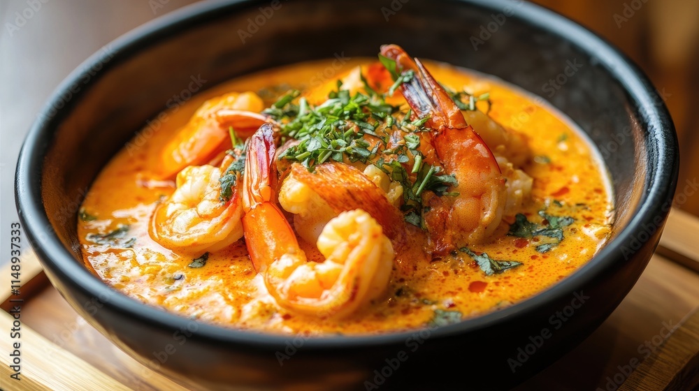 A Delicious Bowl of Creamy Shrimp Curry Garnished with Fresh Herbs and Spices, Perfect for Food Lovers and Culinary Enthusiasts Who Appreciate Flavor A Delicious Bowl of Creamy Shrimp Curry Garnished with Fresh Herbs and Spices, Perfect for Food Lovers and Culinary Enthusiasts Who Appreciate Flavor