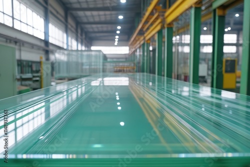 Panels of tempered clear glass cut to size in factory production