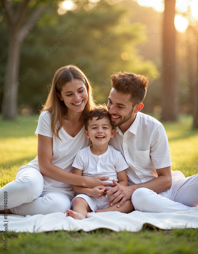generative ai a joyful Family wearing White outfits sitting on a park generative ai a joyful Family wearing White outfits sitting on a park