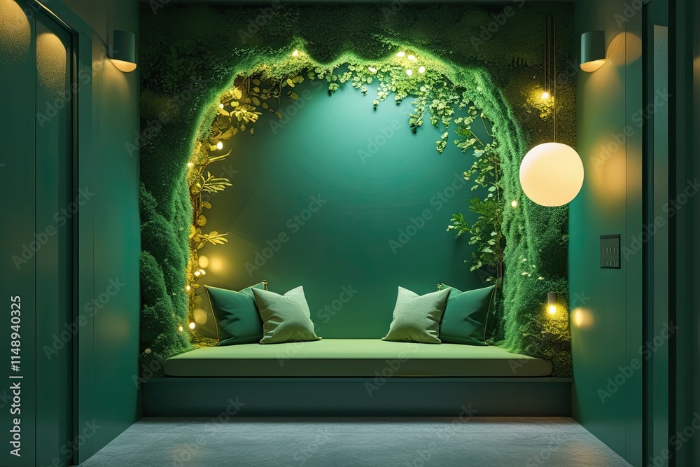 Elegant Contemporary Green Nook with Soft 3D Ambiance for Cozy Display and Illumination Elegant Contemporary Green Nook with Soft 3D Ambiance for Cozy Display and Illumination