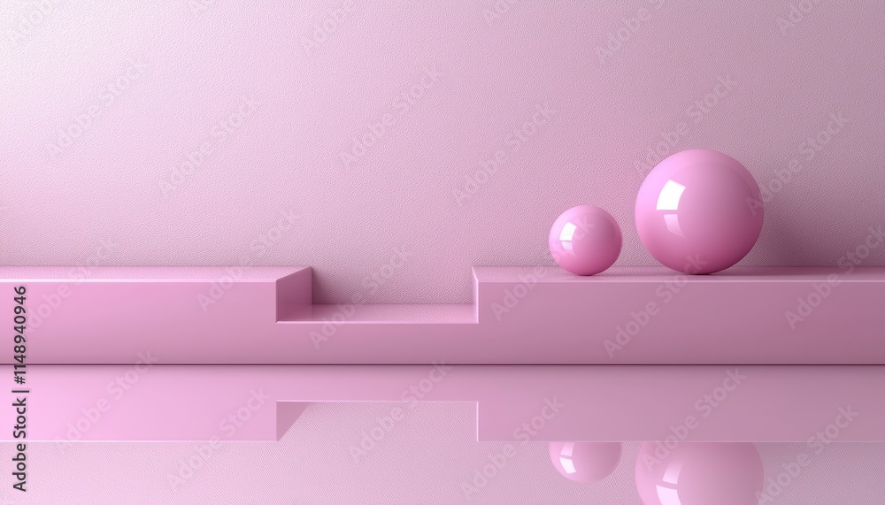 Pink spheres rest on a minimalist pink platform Pink spheres rest on a minimalist pink platform