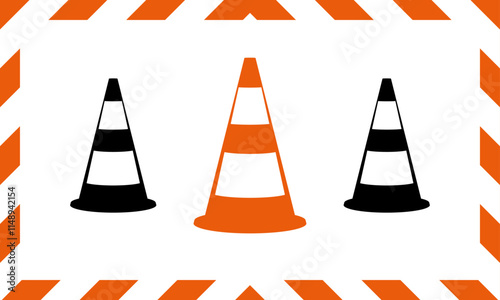 Traffic Cone Vector Icon with Safety Frame Design